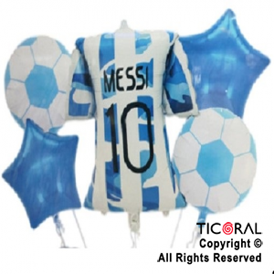 SET DE GLOBOS METALIZADO FUTBOL MESSI ARGENTINA 5 UNIDADES X 1